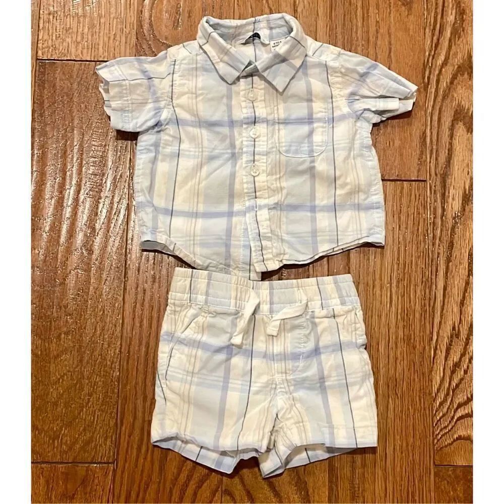 Janie & Jack blue plaid short sleeve button down set 0-3 month
